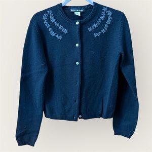 Pandemonium Black wool Embroidered Cardigan button down embroidered neck area